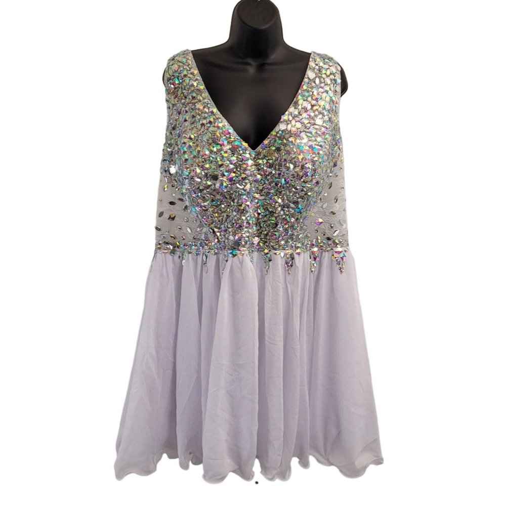 NWT Fun Short White Dress Size 24 Bejeweled Plus Size Prom Homecoming Wedding